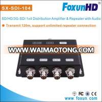 FOXUN SX-SDI-104 new 4 ports with Re-clocking ,support 3.5mm stereo audio extraction SDI Splitter Repeater